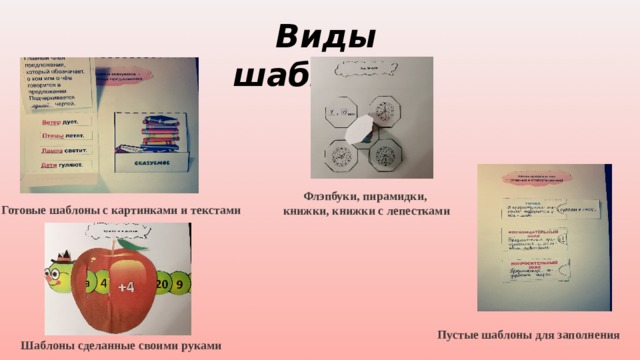 Виды шаблонов Флэпбуки, пирамидки, книжки, книжки с лепестками Готовые шаблоны с картинками и текстами Пустые шаблоны для заполнения Шаблоны сделанные своими руками 