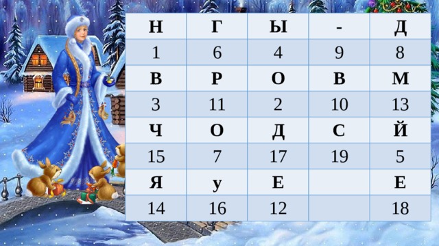 Н Г 1 В Ы 6 3 Р 4 - 9 Д О Ч 11 15 О 2 В 8 10 М Д 7 Я у С 17 13 14 16 19 Е Й 5 12 Е 18 
