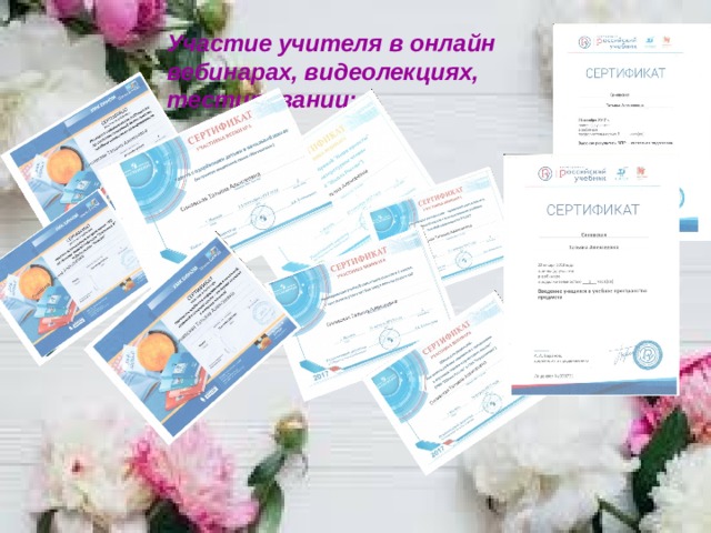 Участие учителя в онлайн вебинарах, видеолекциях, тестировании:         