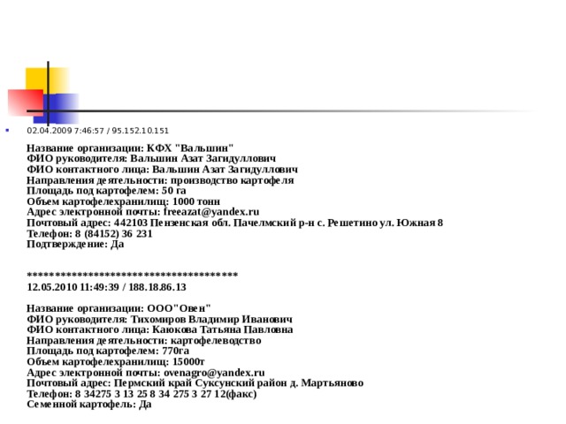 02.04.2009 7:46:57 / 95.152.10.151   Название организации: КФХ 