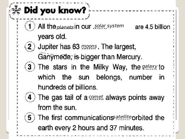 solar system planets moons galaxy comet satellite 