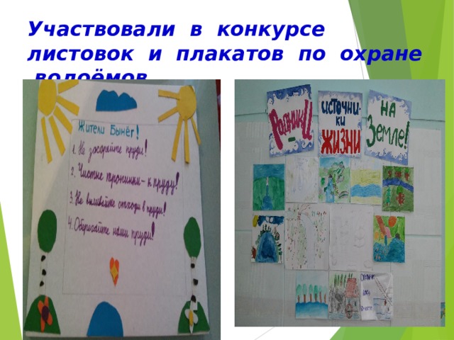 Участвовали в конкурсе листовок и плакатов по охране водоёмов.  