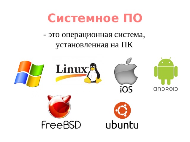 Системное ПО - это операционная система, установленная на ПК 