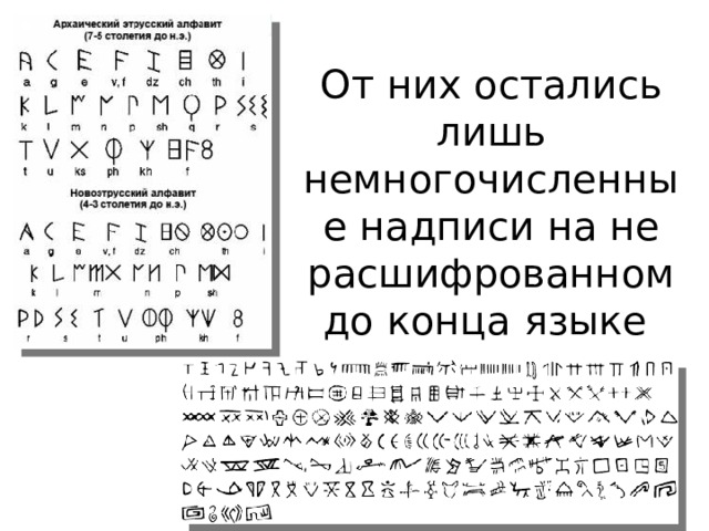 От них остались лишь немногочисленные надписи на не расшифрованном до конца языке 