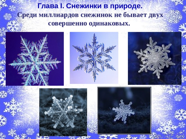 Глава I. Снежинки в природе. Среди миллиардов снежинок не бывает двух совершенно одинаковых. 