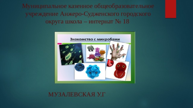Муниципальное казенное общеобразовательное учреждение Анжеро-Судженского городского округа школа – интернат № 18    Музалевская У.Г 