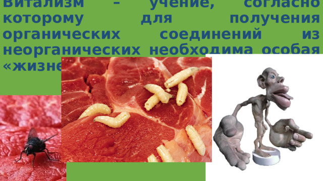 Витализм – учение, согласно которому для получения органических соединений из неорганических необходима особая «жизненная сила» 