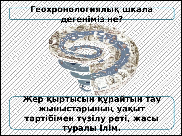 Геохронологиялық шкала дегеніміз не? Жер қыртысын құрайтын тау жыныстарының уақыт тәртібімен түзілу реті, жасы туралы ілім. 