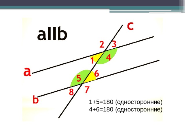1+5=180 (односторонние) 4+6=180 (односторонние) 
