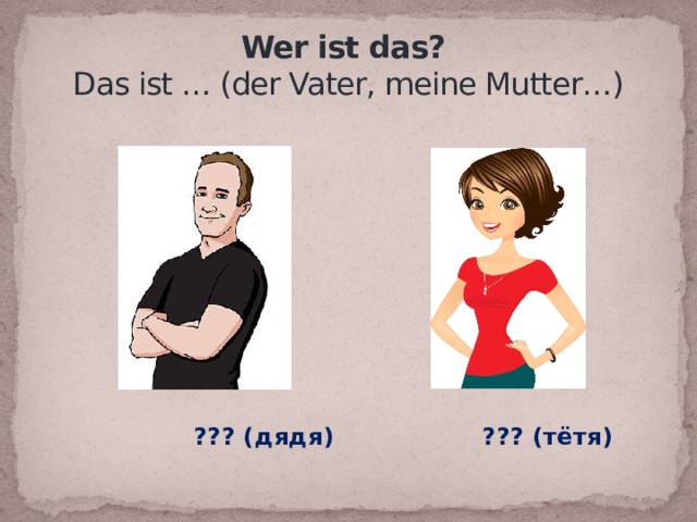  Wer ist das?  Das ist … (der Vater, meine Mutter…)  ??? (дядя) ??? (тётя) 