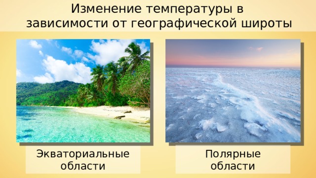 Изменение температуры в зависимости от географической широты Экваториальные области Полярные области 