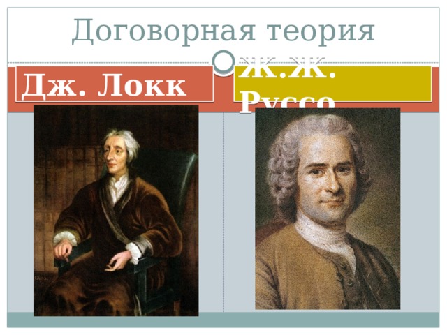 Договорная теория Дж. Локк Ж.Ж. Руссо 