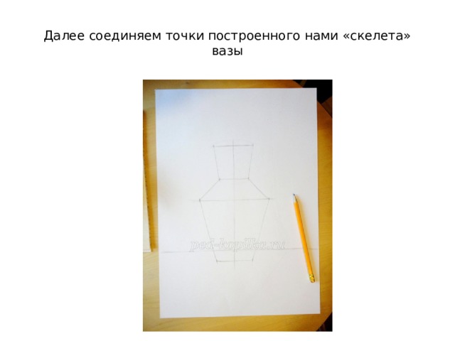 Далее соединяем точки построенного нами «скелета» вазы 