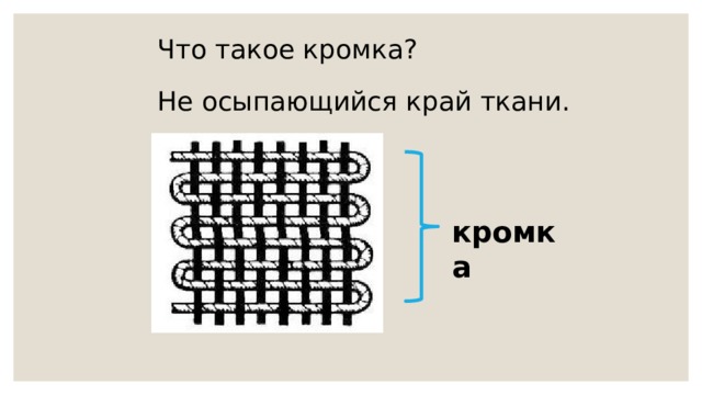 Что такое кромка? Не осыпающийся край ткани. кромка 
