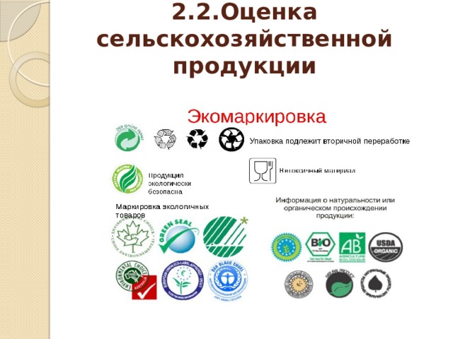 2.2.Оценка сельскохозяйственной продукции 
