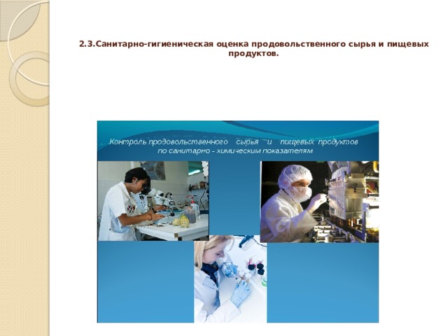   2.3.Санитарно-гигиеническая оценка продовольственного сырья и пищевых продуктов.   