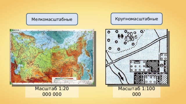 Крупномасштабные Мелкомасштабные Масштаб 1:100 000 Масштаб 1:20 000 000 