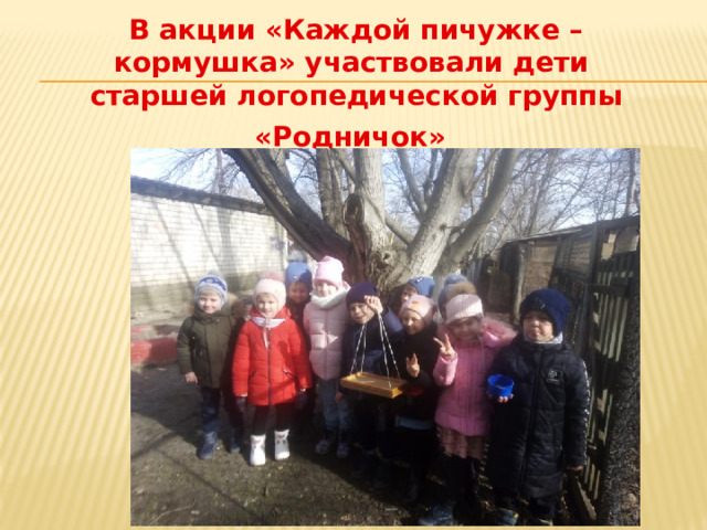  В акции «Каждой пичужке – кормушка» участвовали дети старшей логопедической группы «Родничок»  