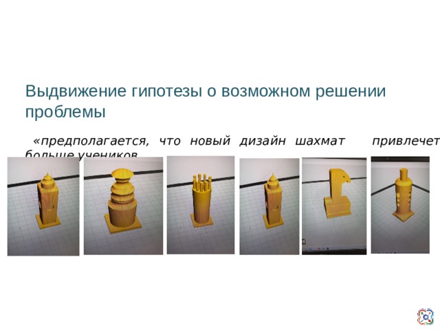 Выдвижение гипотезы о возможном решении проблемы  «предполагается, что новый дизайн шахмат привлечет больше учеников.   