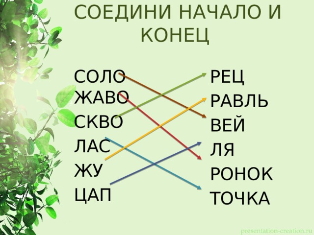 СОЕДИНИ НАЧАЛО И КОНЕЦ СОЛО ЖАВО РЕЦ РАВЛЬ СКВО ЛАС ВЕЙ ЛЯ ЖУ ЦАП РОНОК ТОЧКА 