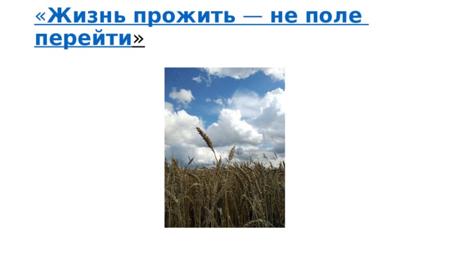 « Жизнь   прожить  —  не   поле   перейти »   