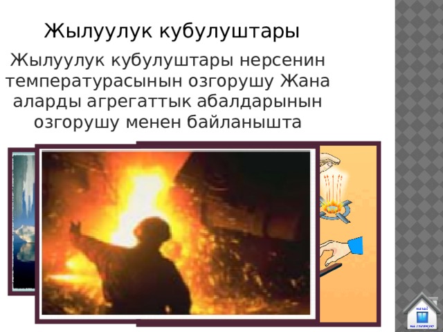 Жылуулук кубулуштары Жылуулук кубулуштары нерсенин температурасынын озгорушу Жана аларды агрегаттык абалдарынын озгорушу менен байланышта 