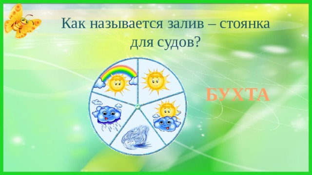 Как называется залив – стоянка для судов? БУХТА 