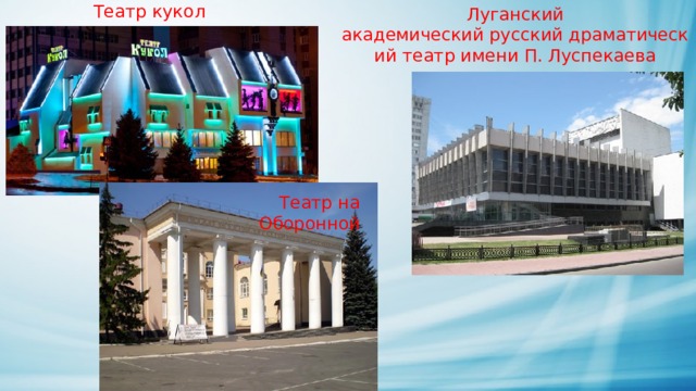 Театр кукол Луганский академический русский драматический театр имени П. Луспекаева Театр на Оборонной 