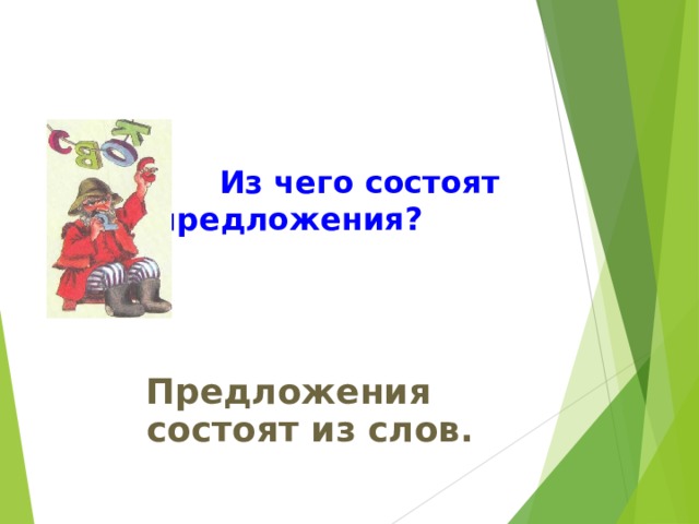      Из чего состоят предложения?     Наша  Предложения состоят из слов. 