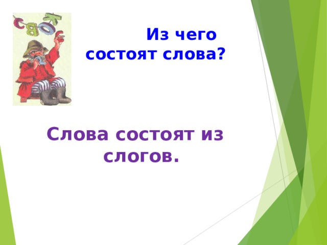  Из чего состоят слова? Слова состоят из слогов.  