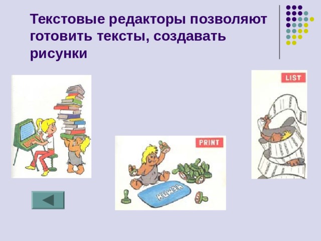 Текстовые редакторы позволяют готовить тексты, создавать рисунки 