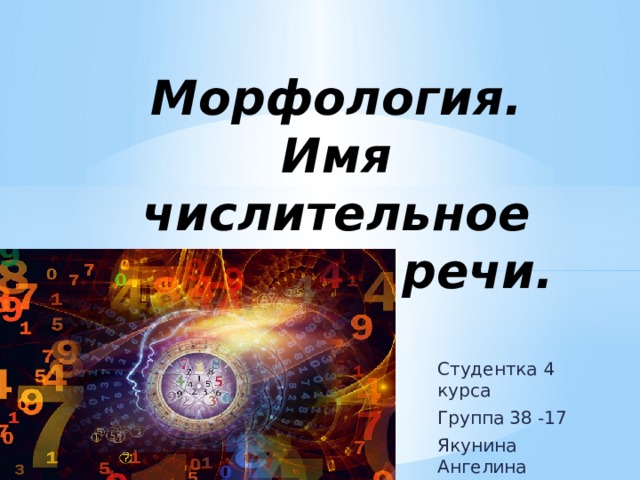 Морфология.  Имя числительное как часть речи. Студентка 4 курса Группа 38 -17 Якунина Ангелина 