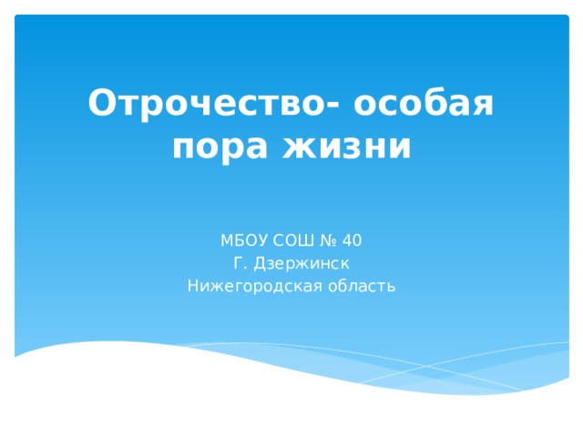 Отрочество- особая пора жизни МБОУ СОШ № 40 Г. Дзержинск Нижегородская область 