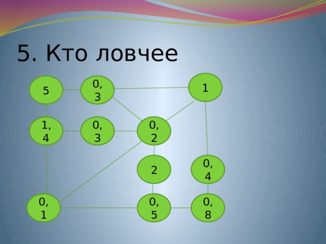5. Кто ловчее 1 5 0,3 0,2 0,3 1,4 0,4 2 0,8 0,1 0,5 