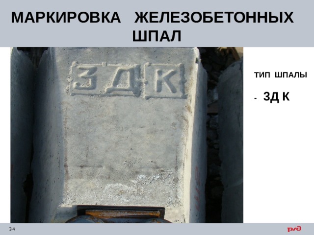 МАРКИРОВКА ЖЕЛЕЗОБЕТОННЫХ ШПАЛ ТИП ШПАЛЫ - 3Д К 