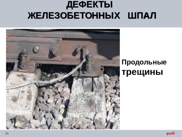 ДЕФЕКТЫ ЖЕЛЕЗОБЕТОННЫХ ШПАЛ  Продольные трещины 