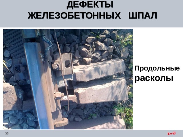ДЕФЕКТЫ ЖЕЛЕЗОБЕТОННЫХ ШПАЛ  Продольные расколы 