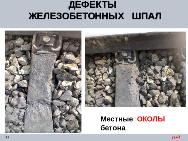 ДЕФЕКТЫ ЖЕЛЕЗОБЕТОННЫХ ШПАЛ  Местные ОКОЛЫ бетона 