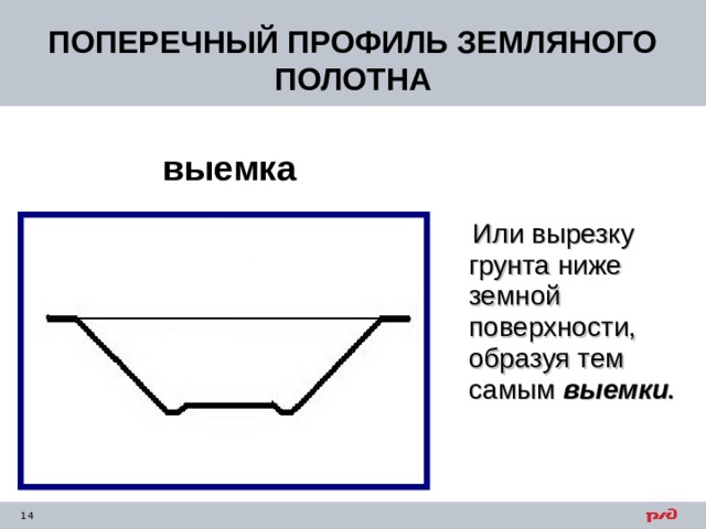 ПОПЕРЕЧНЫЙ ПРОФИЛЬ ЗЕМЛЯНОГО ПОЛОТНА выемка  Или вырезку грунта ниже земной  поверхности, образуя тем самым выемки . 