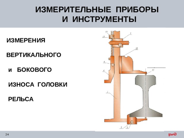 ИЗМЕРИТЕЛЬНЫЕ ПРИБОРЫ  И ИНСТРУМЕНТЫ ИЗМЕРЕНИЯ  ВЕРТИКАЛЬНОГО   и БОКОВОГО   ИЗНОСА ГОЛОВКИ   РЕЛЬСА 