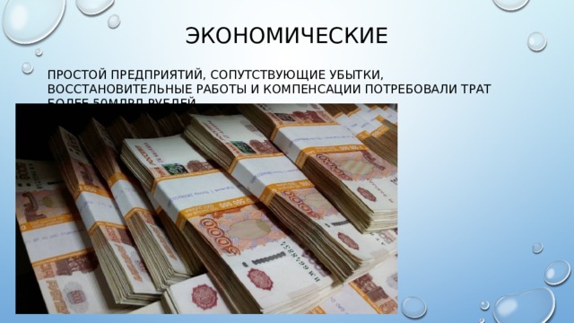 Экономические Простой предприятий, сопутствующие убытки, восстановительные работы и компенсации потребовали трат более 50млрд рублей 