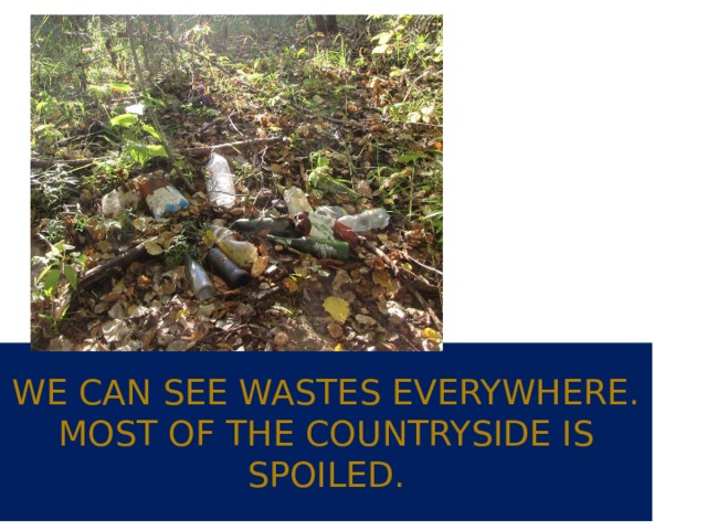We can see wastes everywhere. Most of the countryside is spoiled. 