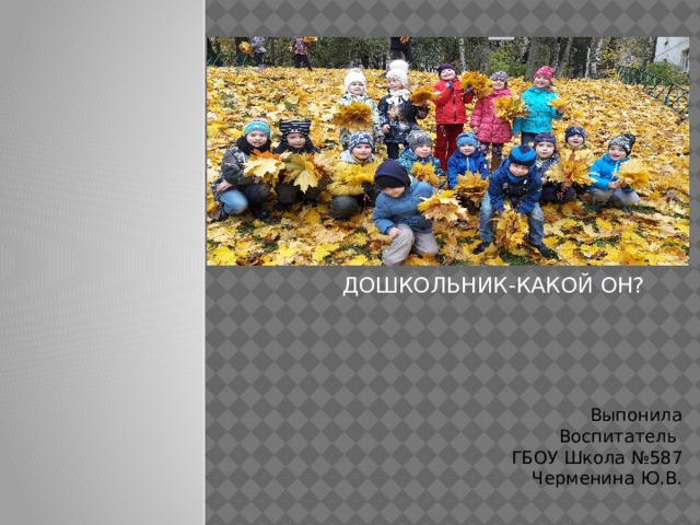 ДОШКОЛЬНИК-КАКОЙ ОН? Выпонила Воспитатель ГБОУ Школа №587 Черменина Ю.В. 
