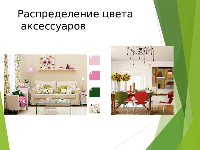 Распределение цвета  аксессуаров 