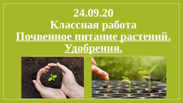 24.09.20  Классная работа  Почвенное питание растений. Удобрения. 
