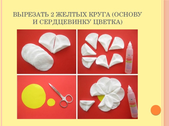 Вырезать 2 желтых круга (основу и сердцевинку цветка) 