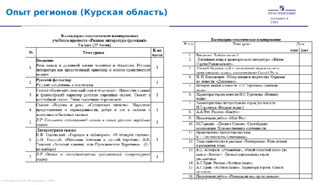 4/13/21 1 Опыт регионов (Курская область) основано в 1930 Предмет «Родная русская ли­тература» не повторяет содержания курса «Литература» и сведений по истории и теории литературы . Формирование социально активной личности, сознательно и деятельно участвующей в деятельности, направленной на преобразование социальных условий, — необходимое условие создания гражданского общества и правового государства. Наши учебные издания помогут вам подготовить людей, способных с пользой участвовать в преобразовании сферы социальных отношений. Обращаем ваше особое внимание на новые проекты, такие как: – «Экология», – «Лидерство», – «Волонтерство», а также проект «Право» издательства «Просвещение», который оказывает правовую поддержку школам и педагогам.  © АО Издательство 