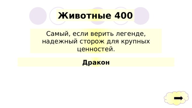 Животные 400 Самый, если верить легенде, надежный сторож для крупных ценностей. Дракон 