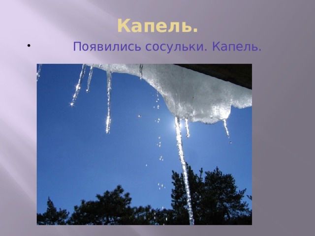 Капель.  Появились сосульки. Капель. 