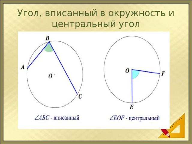 Угол, вписанный в окружность и центральный угол 